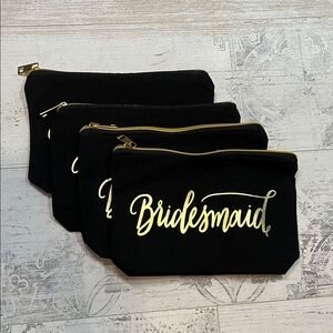 Black and Gold Bridesmaid Makeup Bag Set of 4